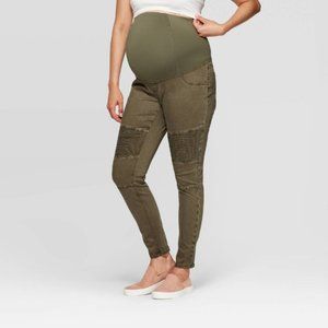 Ingrid & Isabel Maternity Olive Green Crossover Panel Moto Jeggings
